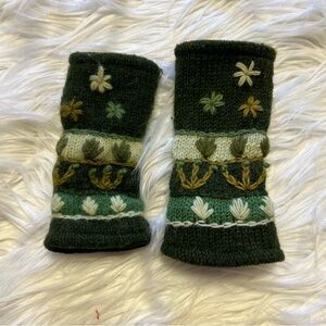 Green Knit Fingerless Gloves handmade